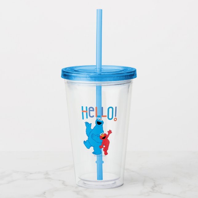 Verre En Acrylique Cookie Monster & Elmo Bonjour ! (Devant)