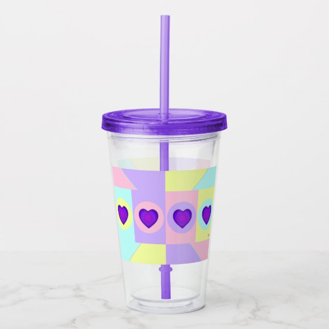 Verre En Acrylique Couleurs pastel & coeurs violets battre (Devant)