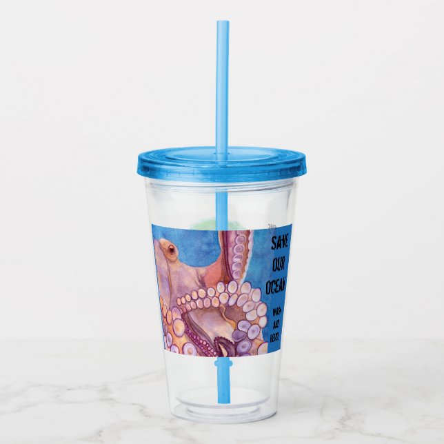 Verre En Acrylique Coupe et paille réutilisables Sauvez notre pieuvre (Devant)