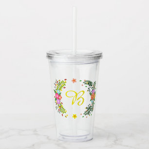 Verre En Acrylique Couronne florale de monogramme