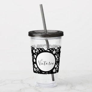 Verre En Acrylique Crâne de squelette citrouille script monogrammé ac