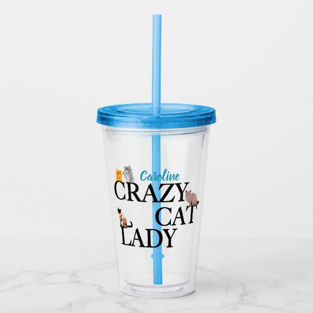 Verre En Acrylique Crazy Chat Lady Cute Custom (Devant)