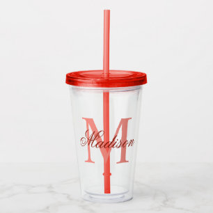 Verre En Acrylique Créer votre nom de monogramme personnalisé rouge