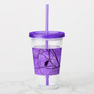 Verre En Acrylique Crow in Black Silhouette Tree Branches Ciel violet