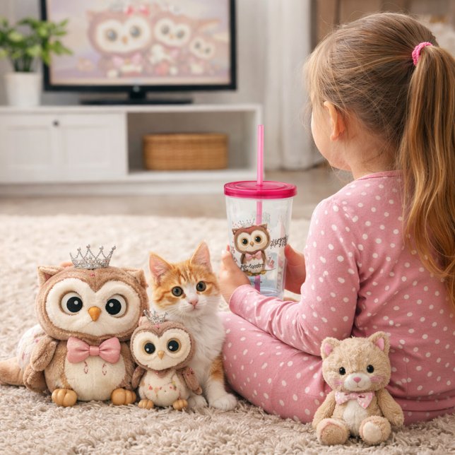 Verre En Acrylique Crowned Owl with Floral Accents (Créateur téléchargé)