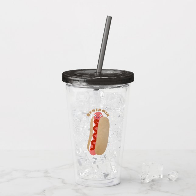 Verre En Acrylique Curieux hot dog Weiner dessin animé (Dos glace)
