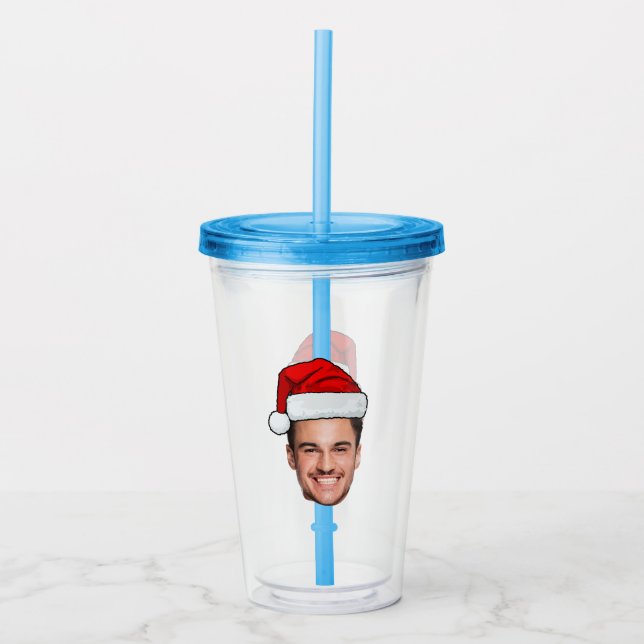 Verre En Acrylique Custom Face Photo Santa Hat Christmas (Devant)