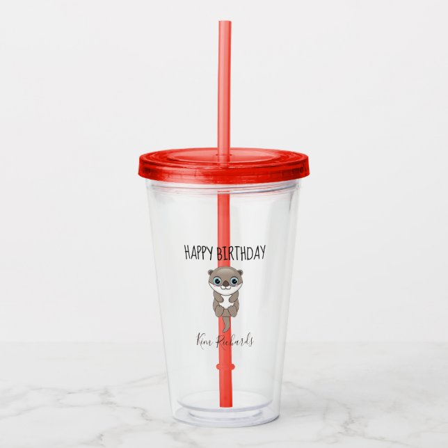 Verre En Acrylique Cute brown otter cream birthday (Devant)
