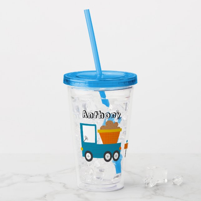 Verre En Acrylique Cute Construction Nom du camion Garçons (Devant glace)