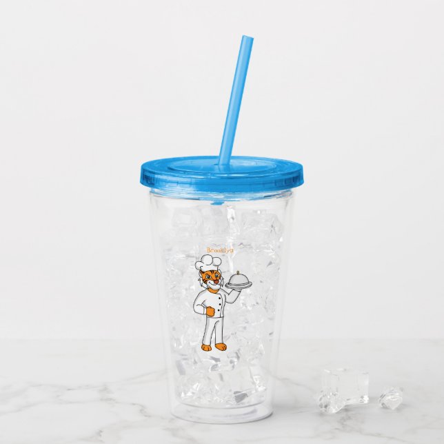 Verre En Acrylique Cute funny tiger chef cartoon illustration (Dos glace)