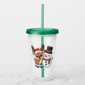 Verre En Acrylique Cute Holiday Reindeer & Snowman