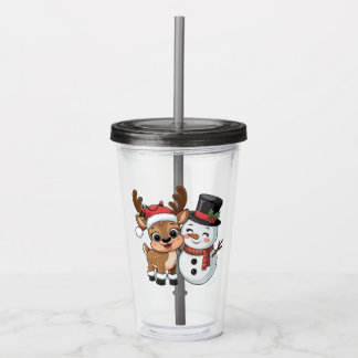 Verre En Acrylique Cute Holiday Reindeer & Snowman