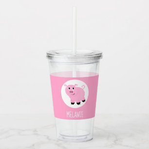Verre En Acrylique Cute Kids Cartoon Pig Rose Personnalisé
