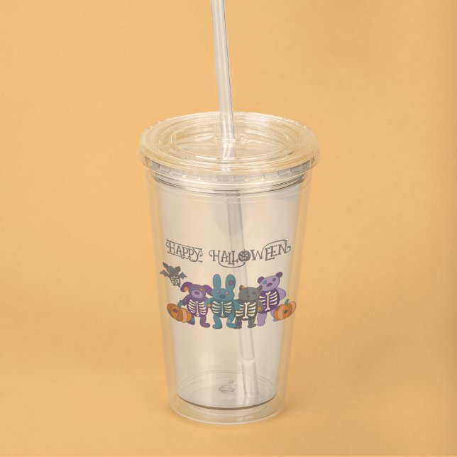 Verre En Acrylique Cute Skeleton Animaux et Halloween Citrouille (Créateur téléchargé)