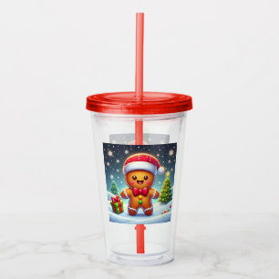 Verre En Acrylique Cute Whimsical Noël/homme en pain d'épices d'hiver