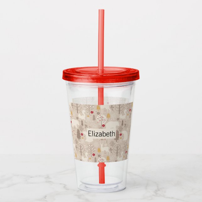 Verre En Acrylique Cute Woodland Animaux Motifs nordiques (Devant)