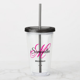Verre En Acrylique Demoiselle d'honneur monogramme fantaisie noir et