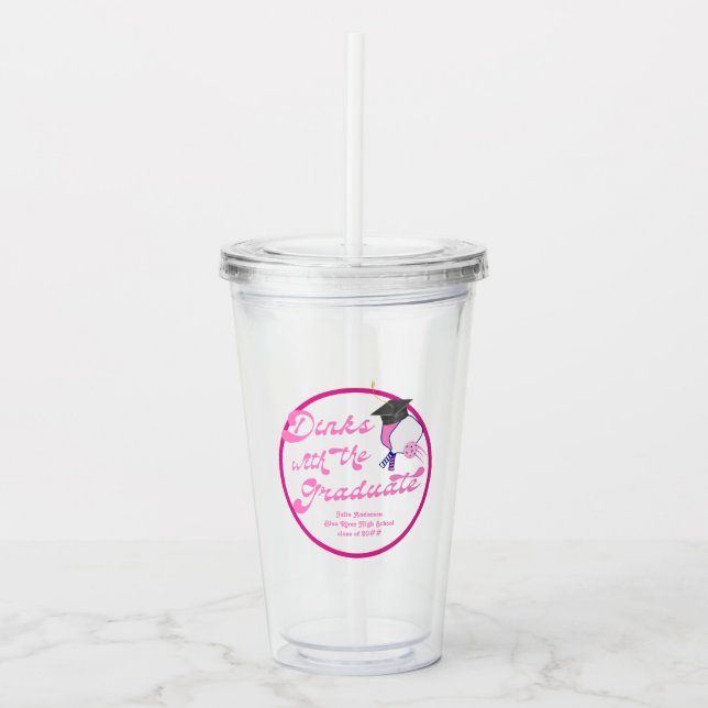 Verre En Acrylique Dink avec Graduate Pink Pickleball Graduation (Devant)
