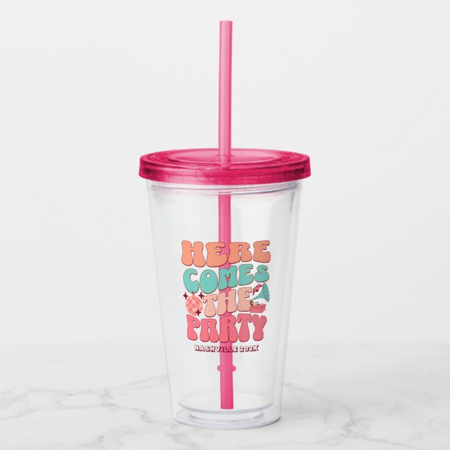 Verre En Acrylique Disco Bachelorette Party Super Retro 80's 70's (Devant)