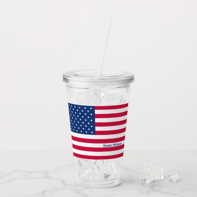 Verre En Acrylique Drapeau américain | Patriotique personnalisé (Dos glace)