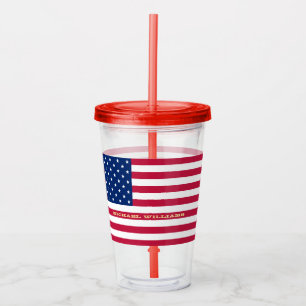 Verre En Acrylique Drapeau américain Patriotique Personnalisé Monogra