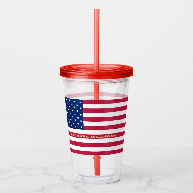 Verre En Acrylique Drapeau américain Patriotique Personnalisé Monogra (Devant)