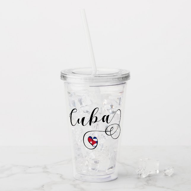 Verre En Acrylique Drapeau cubain - Script de coeur, Drapeau cubain (Devant glace)