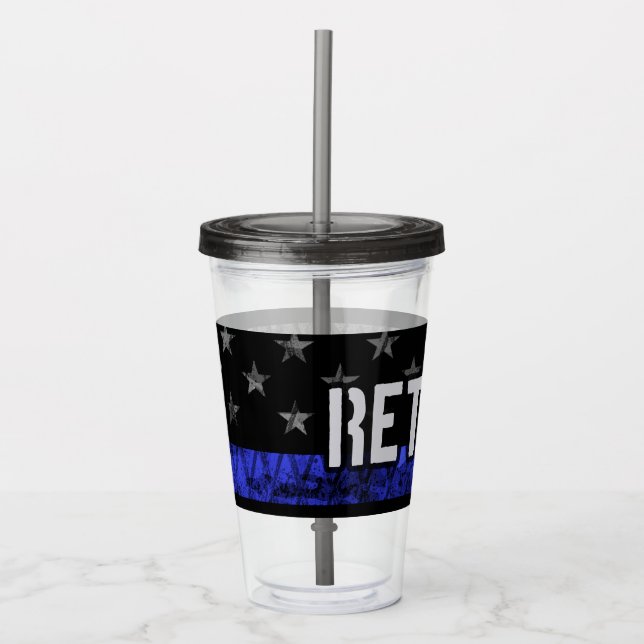 Verre En Acrylique Drapeau de la police retraitée en détresse (Devant)