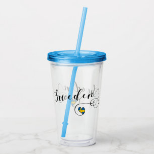 Verre En Acrylique Drapeau suédois Coeur, Suède Conception de script