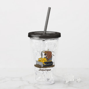 Verre En Acrylique Drôle bulldozer de conduite de taureaux