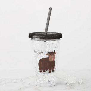 Verre En Acrylique Drôle joyeux yak mangeant de l'herbe dessin d'illu