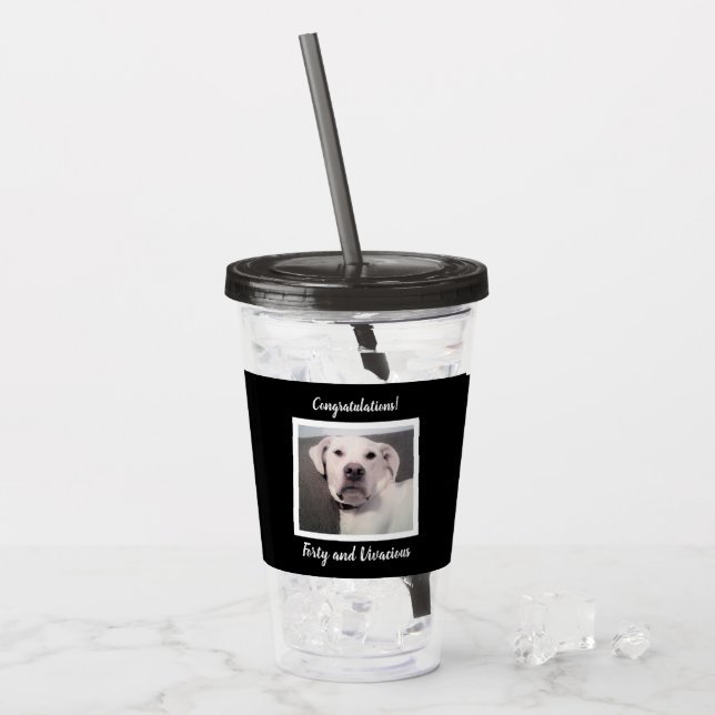 Verre En Acrylique Drôle mignon Grumpy Chien blanc 40e anniversaire N (Devant glace)