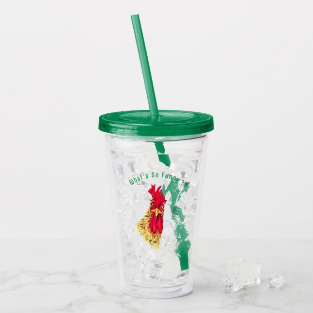 Verre En Acrylique Drôle Rooster Acrylique Tumbler - Texte Personnali (Devant glace)