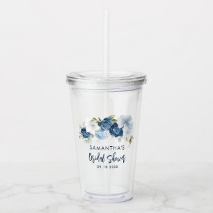 Verre En Acrylique Dusty Blue Floral Fête des mariées personnalisée