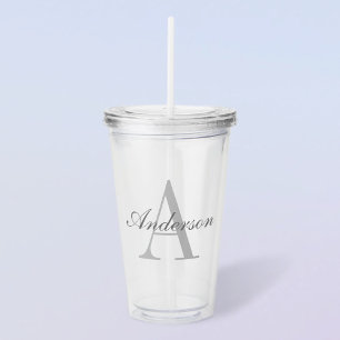 Verre En Acrylique Élégant Monogramme blanc et gris