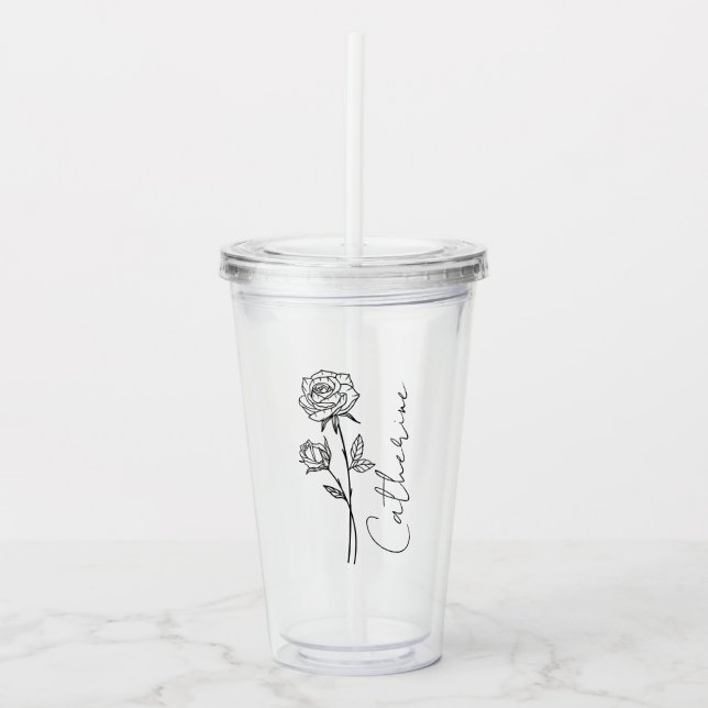 Verre En Acrylique Élégant nom de script Juin Mois de naissance Fleur (Devant)