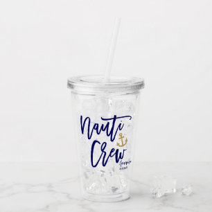Verre En Acrylique Équipage Nauti Drôle Bleu Demoiselle d'Honneur Côt