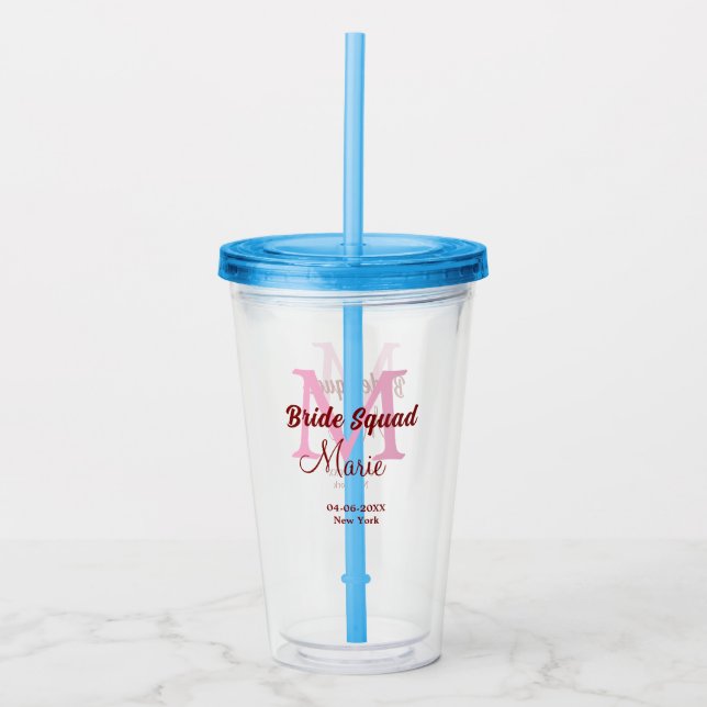 Verre En Acrylique Equipe de mariée ajouter nom monogramme demoiselle (Devant)