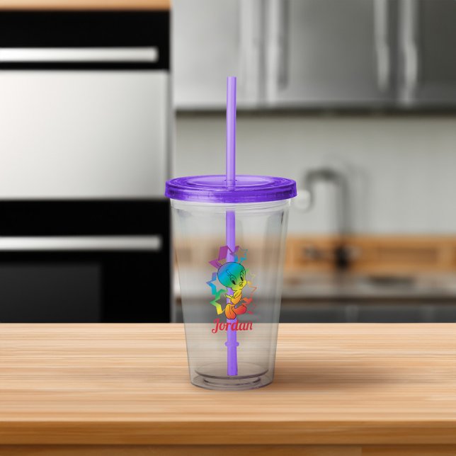 Verre En Acrylique Étoiles arc-en-ciel TWEETY™ (Tumbler on counter)