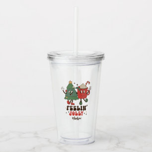 Verre En Acrylique Feelin' Jolly Fêtes de Noël Funny Retro Nom