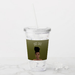 Verre En Acrylique Femme noire, Nuances d'or & High Bun, Vert olive
