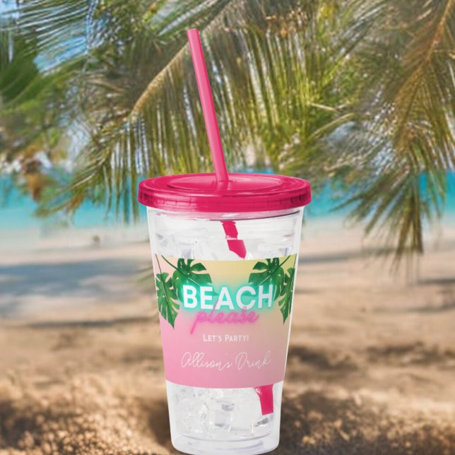 Verre En Acrylique Fête de Bachelorette sur la plage néon personnalis (Créateur téléchargé)