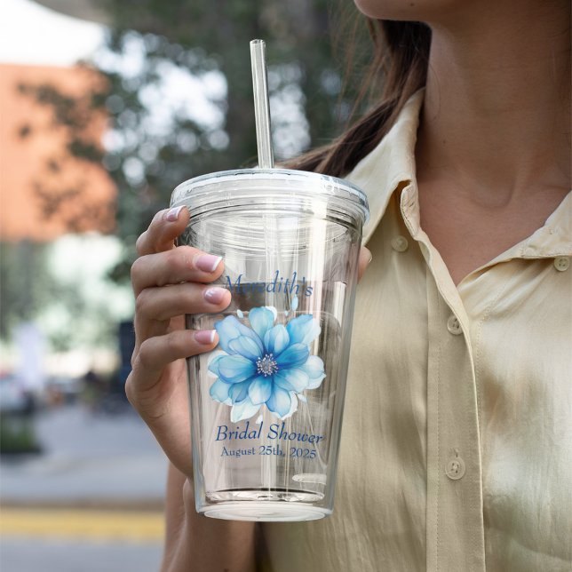 Verre En Acrylique Fête de mariage élégante aux fleurs bleues (Créateur téléchargé)