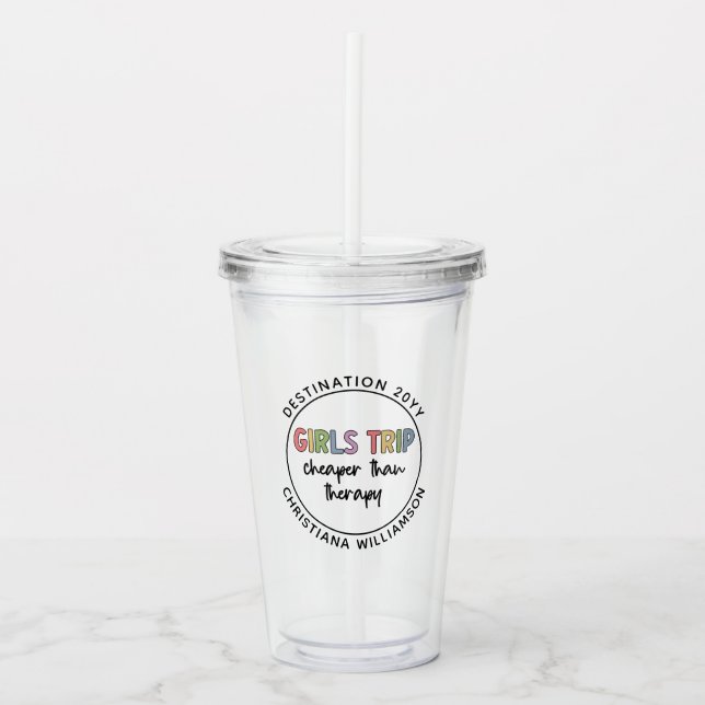 Verre En Acrylique Filles Personnalisées Voyage moins cher que Thérap (Devant)