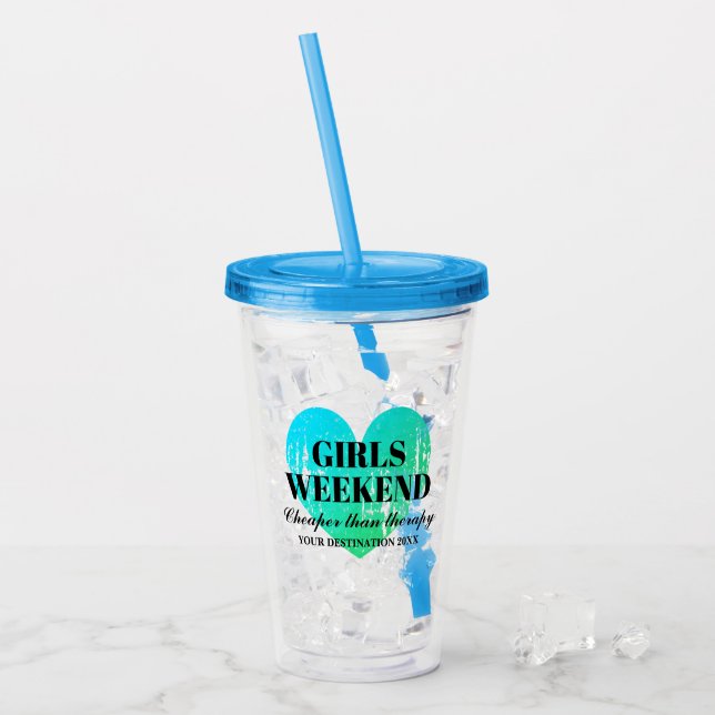 Verre En Acrylique Filles week-end bachelorette fête coeur turquoise (Devant glace)