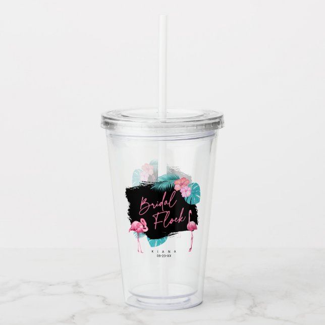 Verre En Acrylique Flamant rose Bachelorette Numéro d'enregistrement  (Devant)