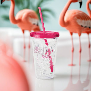 Verre En Acrylique Flamant rose mosaïque personnalisé
