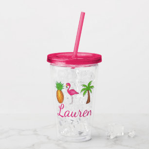 Verre En Acrylique Flamant rose rose ananas Tropical Palm Tree