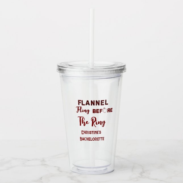 Verre En Acrylique Flannel Fling avant anneau rouge plaid bachelorett (Devant)