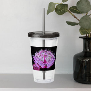 Verre En Acrylique Fleur Astrantia rose sur Floral noir